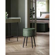 OttomansVASAGLE EKHO Collection - Taburete otomano de Almacenamiento Piel sintético con Costura Moderno de Mediados de Siglo Asiento de Almacenamiento Redondo con Patas de Acero Carga 350 Libras Verde - Y verde - Ver 2