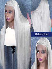 websterwigs Tóc giả tổng hợp thẳng tự nhiên màu tím khoai môn và xám bạc Halloween 13x4, sợi chịu nhiệt chất lượng cao, bộ tóc giả đầy đủ cho nữ - Nhiều màu - Xem 14