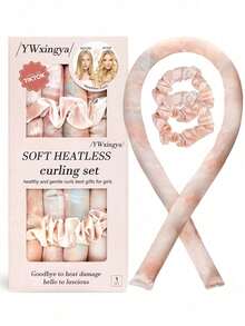 3pcs No-Heat Curling Set - 34" Hair Curlers & 2 Satin Hair Scrunchies - Comfortable Overnight Curling, No Frizz, No Heat Damage Styling - Sunset Tie Dye