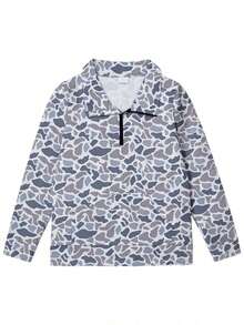 Quarter Zip Camo Hoodie Shirt For Women With Kangaroo Pocket Duck Camo Boyfriend Style Duck Camo Womens Sweatshirt, Lightweight Quick Dry Polyester Shirt - 藍色 - 查看 7