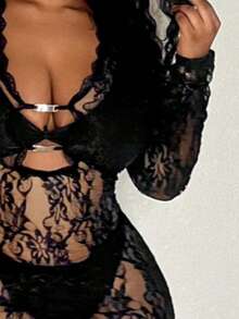 性感蕾丝透视金属紧身迷你裙连衣裙 - 黑色 - 查看 2