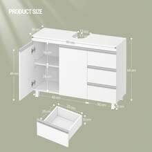 HEXCELEN Bathroom Vanity Unit With 3 Drawers, Bathroom Cabinet, 2 Doors, 2 Compartments Behind Doors, Freestanding Vanity Unit, 30 X 90 X 64 Cm, White - 白色 - 查看 8