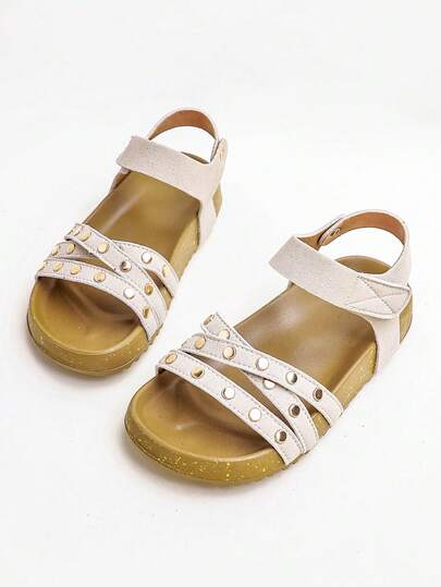 1双时尚纯色简约休闲魔术贴平底凉鞋，舒适耐穿，适合夏季户外活动