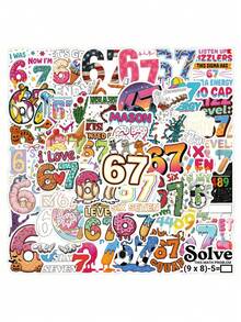 54张趣味6/7贴纸，剪贴簿美学贴纸套装，表情包6/7礼物卡通涂鸦贴纸，6/7趣味贴纸，乙烯基防水贴纸，适用于水瓶、电脑、笔记本电脑、手机、行李箱、笔记本、冰箱、返校季等。 - 彩色 - 查看 1