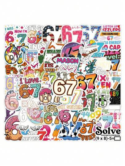 54张趣味6/7贴纸，剪贴簿美学贴纸套装，表情包6/7礼物卡通涂鸦贴纸，6/7趣味贴纸，乙烯基防水贴纸，适用于水瓶、电脑、笔记本电脑、手机、行李箱、笔记本、冰箱、返校季等。