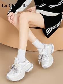 1双 La Chapelle 女士厚底系带软底休闲鞋，低帮户外平底鞋，圆头低跟纯色优雅软底徒步鞋，适合学生毕业照，女士低帮皮质运动鞋 - 米色 - 查看 7