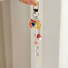 1pc Cute Mushroom Keychain Versatile Colorful Heart Beaded Phone Strap/Bag Charm Purse Charm Keyring Y2K - Multicolor - View 5