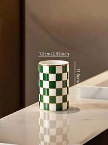 Black & White Plaid Bathroom Toothbrush Holder, Black & White Ceramic Toothbrush Holder, Modern Toothbrush Cup, Suitable For Bathroom Countertop Storage Rack, High-Quality Black & White Plaid Ceramic Utensil Holder, Desktop Pen Cup, Cutlery Storage Box