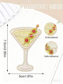 1pc Vintage Cocktail Glass Embroidered Patch, Classic Cocktail Glass Heat Transfer Badge, Ironing Or Sewing Dual-Use, Suitable For DIY Clothing, Bags, Hats And Backpack Decorative Accessories - Champagne - View 9