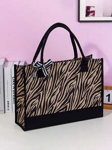 Women's Zebra Print Fashion Large Capacity Tote Bag Suitable For Daily Shopping, Outing And Travel - Black and White - View 2