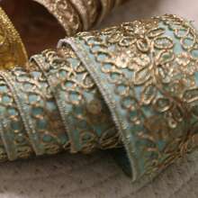 1pc 1/5 Yards 4cm Width Lace For Sewing Lace Trim Ribbon With Golden Sequins, Embroidered Fabric Webbing For DIY Clothing And Accessories - Available In Khaki, Bright Yellow, Light Green, Pink, Accessory Decoration | Ornate Embroidery | Intricate Retro Patterns, Lace Fabric Gift Wrapping, Bag Straps, Festival - Multicolor - View 9