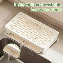 1个重型碳纤维水槽收纳架，带排水系统和可拆卸隔板 - 节省空间的水槽置物架，防锈金属台面储物架，适用于厨房/浴室水槽，可放置海绵和水槽搁板 - 彩色 - 查看 8