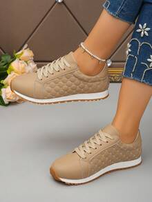 Fashionable Women's Casual Flat Sneakers, Versatile Shoes - Khaki - View 1