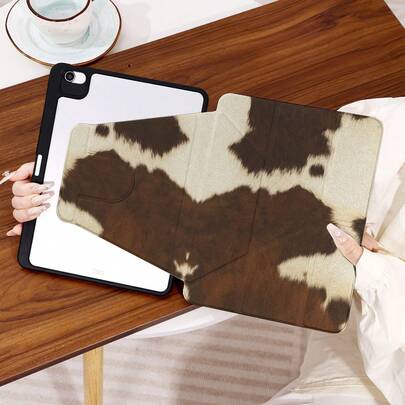 Cow Pattern 360° Rotatable Compatible With IPad Protective Case, Y-Shaped Folding Stand, High-Definition UV Printing, Compatible With IPad 11 2025, Compatible With IPad Air 11/13 2025 M3, Compatible With IPad Air (M2) 11/13 Inch, Compatible With IPad Air 4/5/6 10.9inch, Compatible With IPad Pro 11 Inch, Compatible With IPad Pro 12.9 Inch, Compatible With IPad 10.2 Inch, Compatible With IPad 9th/10th Generation And Various Models, Protective Cover Design, Support Multi-Angle Adjustment, Six-Way Stand Placement, Built-In Pen Slot, Transparent Back Cover, Anti-Drop Protection, Auto Wake/Sleep Function