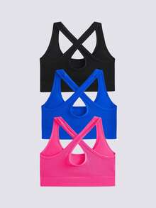 Loungeista 3 piezas Sujetador deportivo con tirantes cruzados para mujeres, sujetador corto tipo racerback para yoga, gimnasio y running que se puede usar como prenda exterior para el verano - Multicolor - Ver 3