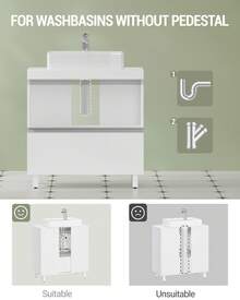 HEXCELEN Bathroom Vanity Unit With 2 Drawers, Bathroom Storage Cabinet, Ample Storage Space, Freestanding Vanity Unit, 30 X 60 X 64 Cm, White - 白色 - 查看 4