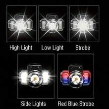 1 pièce Lampe frontale portable pour l'extérieur, batterie intégrée, rechargeable USB, 5 modes d'éclairage, projecteur zoom, lampe frontale multifonction réglable, convient pour les voyages, le camping, la pêche, la chasse et autres occasions - Noir - Voir 6