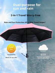 Paraguas plegable, paraguas para el sol, esencial de viaje, mini paraguas portátil de bolsillo de doble uso con protección solar, paraguas automático completamente, protección UV, reforzado, unisex, a prueba de viento, paraguas plegable compacto, protección solar y sombrilla para exteriores, lindo paraguas de campista, plegable grande, pequeño, mediano unisex, impermeable y ligero - Multicolor - Ver 5