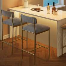 Techigher Dining Table Set For 2, Kitchen Table And Chairs, 3 Piece Counter Height Bar Kitchen Table Set With 2 Upholstered Chairs & 3 Storage Shelves For Small Space, Apartment - 2 piezas de taburete de bar, dorado - Ver 9