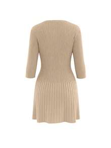 Bộ sưu tập dành cho nữ: Áo len ngắn dáng ôm màu kaki đơn giản, thanh lịch, đa năng, thích hợp mặc hàng ngày, cổ chữ V, vai thường, tay lỡ, màu trơn, chất liệu dệt kim, phù hợp cho ngày Valentine, mùa xuân hè. - Màu Khaki - Xem 8