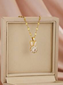 1pc Luxury Copper Cubic Zirconia Star, Moon, Pentagram, Clover, Rabbit Rotating Pendant Necklace, Stainless Steel Gold Color Chain, Suitable For Women And Girls Daily Wear, Fashion Minimalist, Casual Retro, Unique Gift For Girlfriend, Mom, Family, Friend, Daughter, Ideal For Anniversary, Valentine's Day, Mother's Day, Birthday, Graduation, Daily Wear, Wedding, Prom - Multicolor - View 16