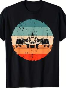 Camiseta Vintage para Entusiastas de las Carreras de Fórmula con Silueta de Fanático de las Carreras - Negro - Ver 1