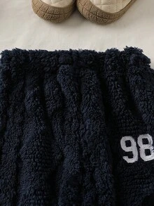 Toddler Boys' Casual Warm Set, Letter Embroidered Fleece Sweatshirt + Numeral Embroidered Simple Fleece Jogger Pants