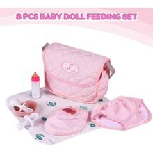 - Juego de 8 bolsas de paales para muecas de 17 a 22 pulgadas, accesorios de alimentacin para muecas de beb con bibern de leche desaparecida y tenedor para juguetes de juego de - inicial - Ver 4