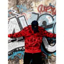 Classic Camouflage Shark Head Autumn And Winter Hooded Sweater Men's And Women's Cardigan Zipper Jacket - 紅色 - 查看 2