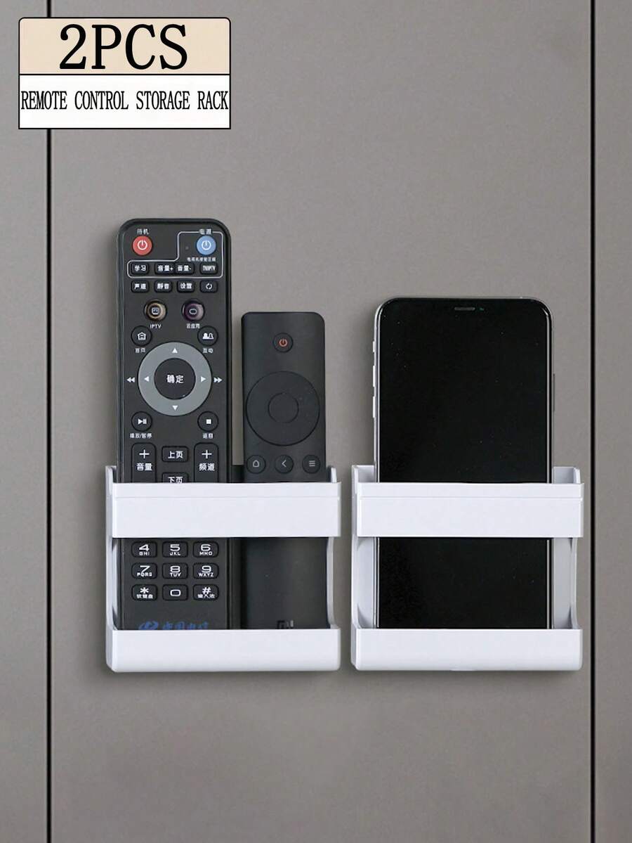 2个装壁挂式遥控器收纳盒，手机充电支架，封闭式储物架，免钻孔遥控器插座整理器，遥控器盒，手机支架，适用于卧室、浴室、客厅、厨房、办公室收纳（可选1个或2个） - 彩色 - 查看 1