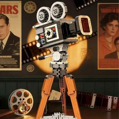 DIY积木相机桌面摆件及节日礼物，复古积木相机模型创意拼图装饰仿真积木相机，收藏版组装套装，适合送礼、装饰、收藏展示、家居装饰，怀旧风格，复古相机，组装套装，收藏套装，手工爱好者，业余爱好者