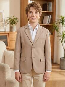 Boys' Lapel Button-Up Jacket, Formal Suit Blazer, Champagne Color, Size 6-16 Years - Champagne - View 5
