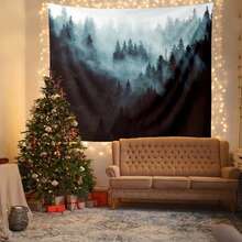 1pc Polyester Misty Evergreen Forest Tapestry, Suitable For Living Room & Bedroom Decor, Forest Landscape Design, Soft Fabric, Large Size, Home Decor, Elegant And Atmospheric Style, Showcasing Misty Natural Scenery - Multicolor - View 3