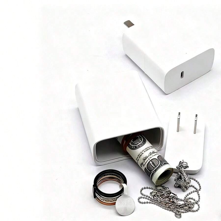Secure White Phone Charger Hidden Storage Box For Cash, Jewelry & Valuables - Discreet Organizer With Divertive Design - White - View 1