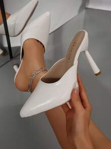 Women's Summer New Versatile Backless Mules, Pointed Toe High Heel Slip-On Fashion Sandals - Beige - View 2
