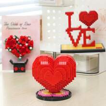 Valentine's Day Building Block Set, Adult Building Block Set, Micro Particle Building Blocks, Heart-Shaped Building Block Decor, LOVE Letter Assembly Decor, 3D Heart-Shaped Building Blocks DIY Assembly, Romantic Rose Heart-Shaped Decor, Challenging Adult Puzzle Stress Relief Gift, Valentine's Day Confession Gift For Girlfriend, Desktop Decor Valentine's Day Gift, Ceremonial Gift - Multi-colored Valentine's Day Building Blocks - View 1
