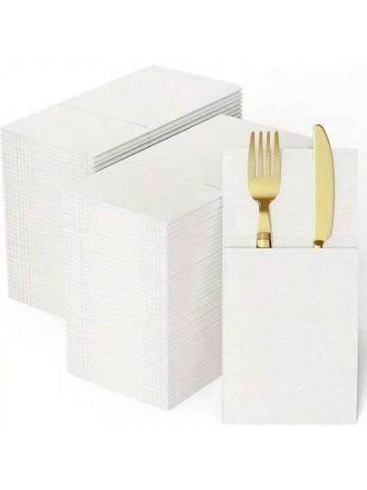25/50/75/100pcs Pack Linen-Feel Disposable Bathroom Hand Towels, Guest Towels, Soft Absorbent Paper Towels, Suitable For Bathroom, Party, Wedding, Banquet, Gold Color, 12" X 17"