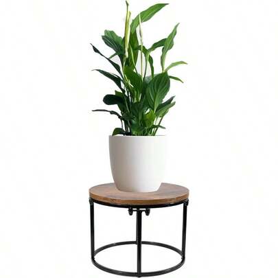 Plant Stands & TablesARTORA - Soporte para plantas corto para interiores de mediados de siglo taburete de metal y madera soporte moderno para plantas bajo para sala de estar balcón jardín patio negro y café