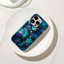 Funda de teléfono de dos capas con diseño de mármol verde esmeralda y dorado, diseñada para ser duradera y proteger contra caídas, compatible con modelos 17, 16, 15, 14, 13, 12, 11, 8, X, XS, XR, Plus, Pro, SE2 y SE3, convirtiéndola en un regalo ideal para amigos, familiares y seres queridos. Iph Pro Mármol Verde, Iph Verde Cobre/Emeralda, Funda de Teléfono con Flor Teal Puffer - Estilo 1 (1 pieza) - Ver 7