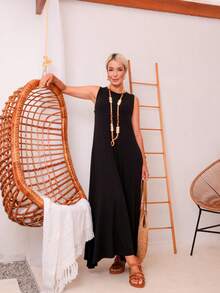 Long Dress In Viscose/Lycra Blend With Side Pockets. - 黑色 - 查看 2