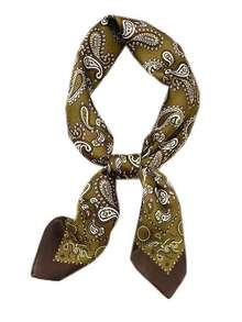 1条奢华豹纹印花围巾，女士仿丝领巾，休闲百搭装饰手帕 - 咖啡腰果 - 查看 2