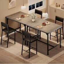 Juego de mesa de comedor alta para 2 con sillas de bar tapizadas y reposapiés, mesa de bar con protectores de esquinas de metal, juego de mesa de cocina rústica que ahorra espacio para apartamentos pequeños, gris rústico - Gris - Ver 3