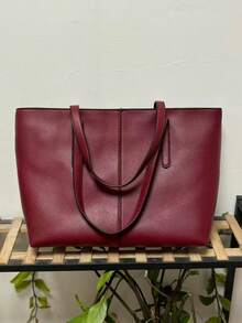 复古美式简约时尚大容量小众设计通勤休闲单肩手提包，适合日常使用 - 酒紅色 - 查看 2