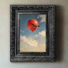 1pc Multi-Size Fashion Art PS Photo Frame, Whimsical Red Balloon & Swallow Pattern, Coordinating Memo, Artistic Oil Painting Brushstrokes, Black/Gold Rectangular, Exquisite 3D Carving, Decorative Frame To Enhance Ambiance, Suitable For Home Living Room, Bedroom, Entryway Wall Decor - Multicolor - View 6