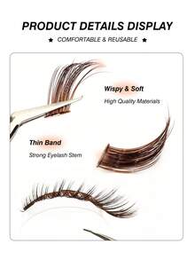 Rikuaild 100/110/120片装 D型卷翘棕色猫眼/狐狸眼单根假睫毛，DIY簇状假睫毛，3D浓密蓬松假睫毛，可重复使用 - D - 查看 3