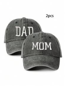 1pc/2pcs Embroidered "DAD/MOM" Washed Baseball Cap, Suitable For Couples, Outdoor Sun Protection, Casual, Travel, Beach, Versatile Y2K Style Sun Hat,Summer,Holiday,Festival - Baseball Cap - View 3