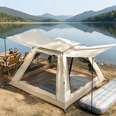 Agilithor Outdoor Four Corner Tent Portable Camping Tent - Waterproof Oxford Fabric Fiberglass Poles Perfect For Outdoor Adventure Camping Equipment Suitable For Family, Outdoor, Hiking And Mountaineering