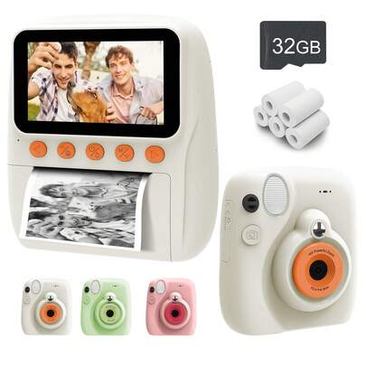 Instant Print Camera For Men & Women,Create & Share Memories Instantly! 2-In-1 Instant Print Camera & HD Selfie Printer - Shoot In 48MP, Single Camera,Print Sticker Photos Anytime, Anywhere With Built-In 1300mAh Battery & Paper,Colored Pen - Gift For Couples