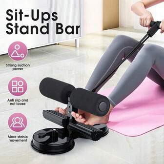 1 pieza Barra de asistencia para abdominales de pie, Barra de asistencia para abdominales de pie portátil, Dispositivo de asistencia para abdominales para fitness en el hogar con 2 ventosas y reposapiés ajustable, Entrenador de músculos abdominales, Apto para entrenamiento en casa, Se puede usar para ejercicios abdominales, fitness, gimnasio, fitness en casa