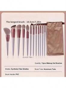 13 Pieces Of Makeup Brush Set, Makeup Set, Foundation Make-Up Brush, Eye Shadow Brush, Brush, Cleaning Brush, Makeup Brush Set (Red Brown, 13 Pieces, Valentine's Day Gift, Holiday Party Gift Set) - Multicolor - View 6